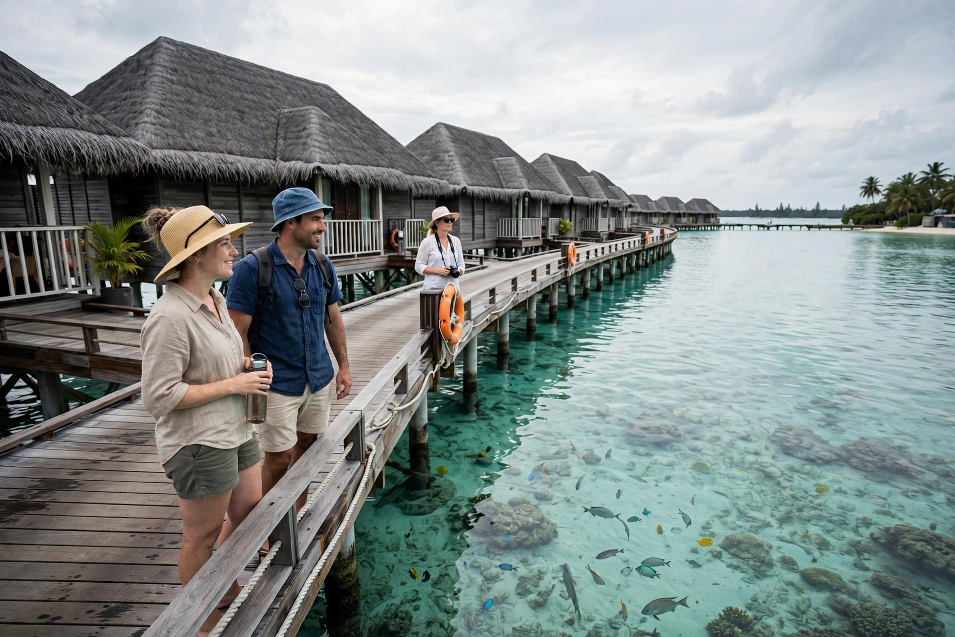 Mauritius, overwater bungalow, lagoon, tropical fish, couple travel