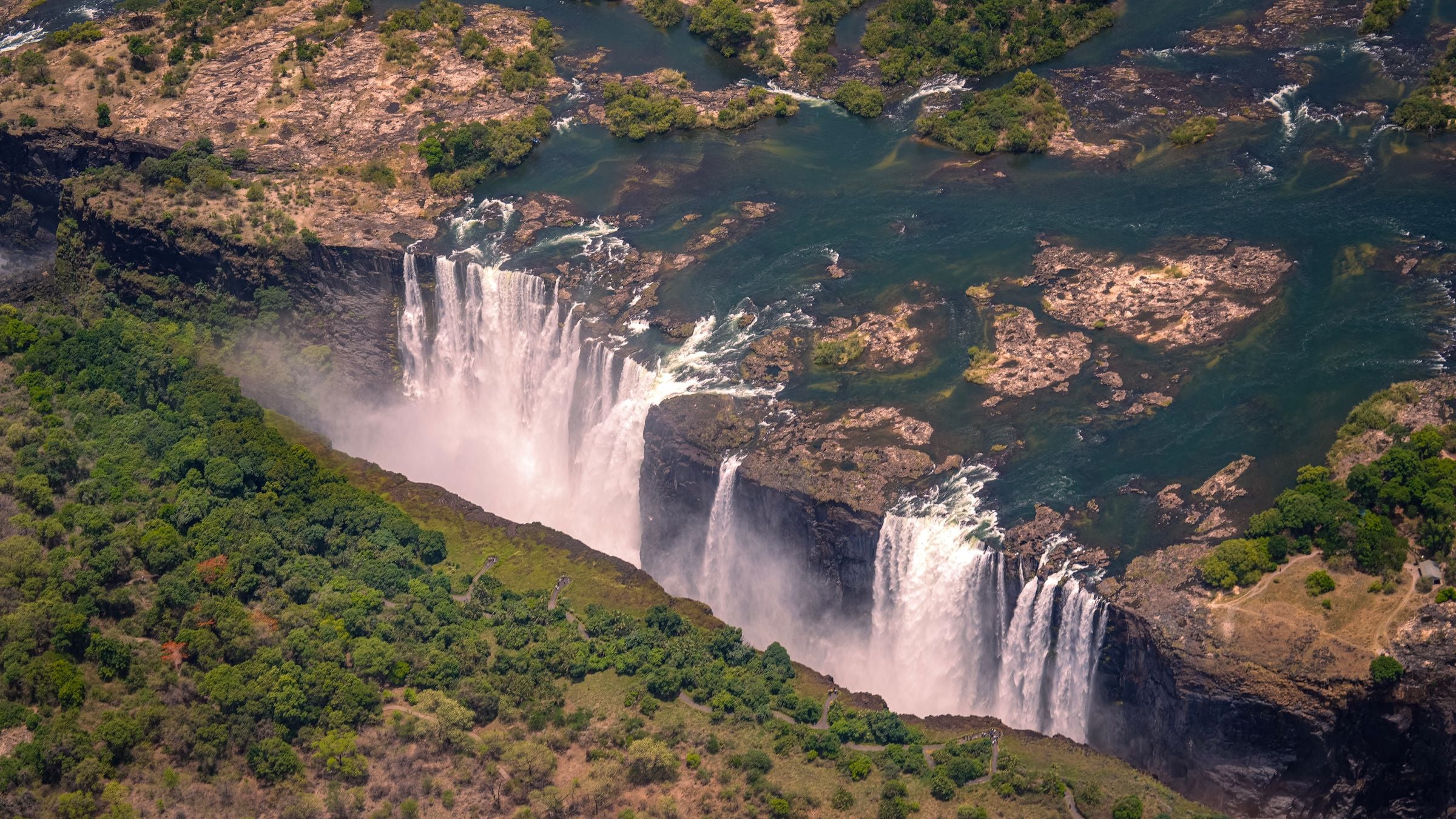 Victoria Falls and the Zambezi seen from the air