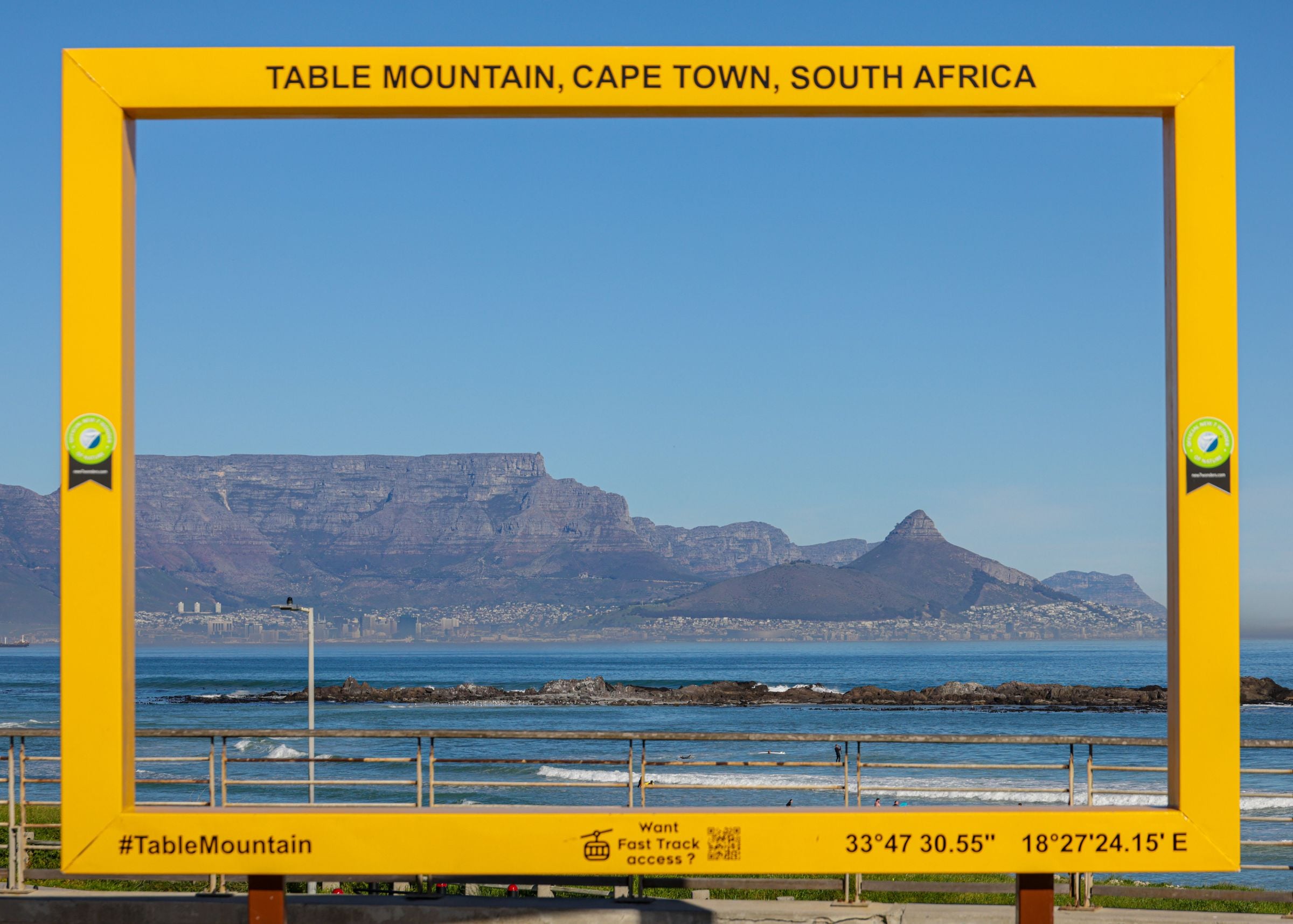 Table Mountain across the bay, seen through a viewing frame