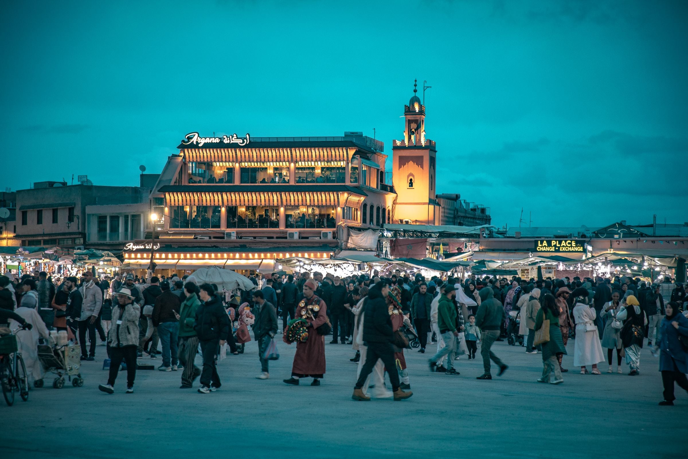 Jemaa el-Fnaa square at dusk