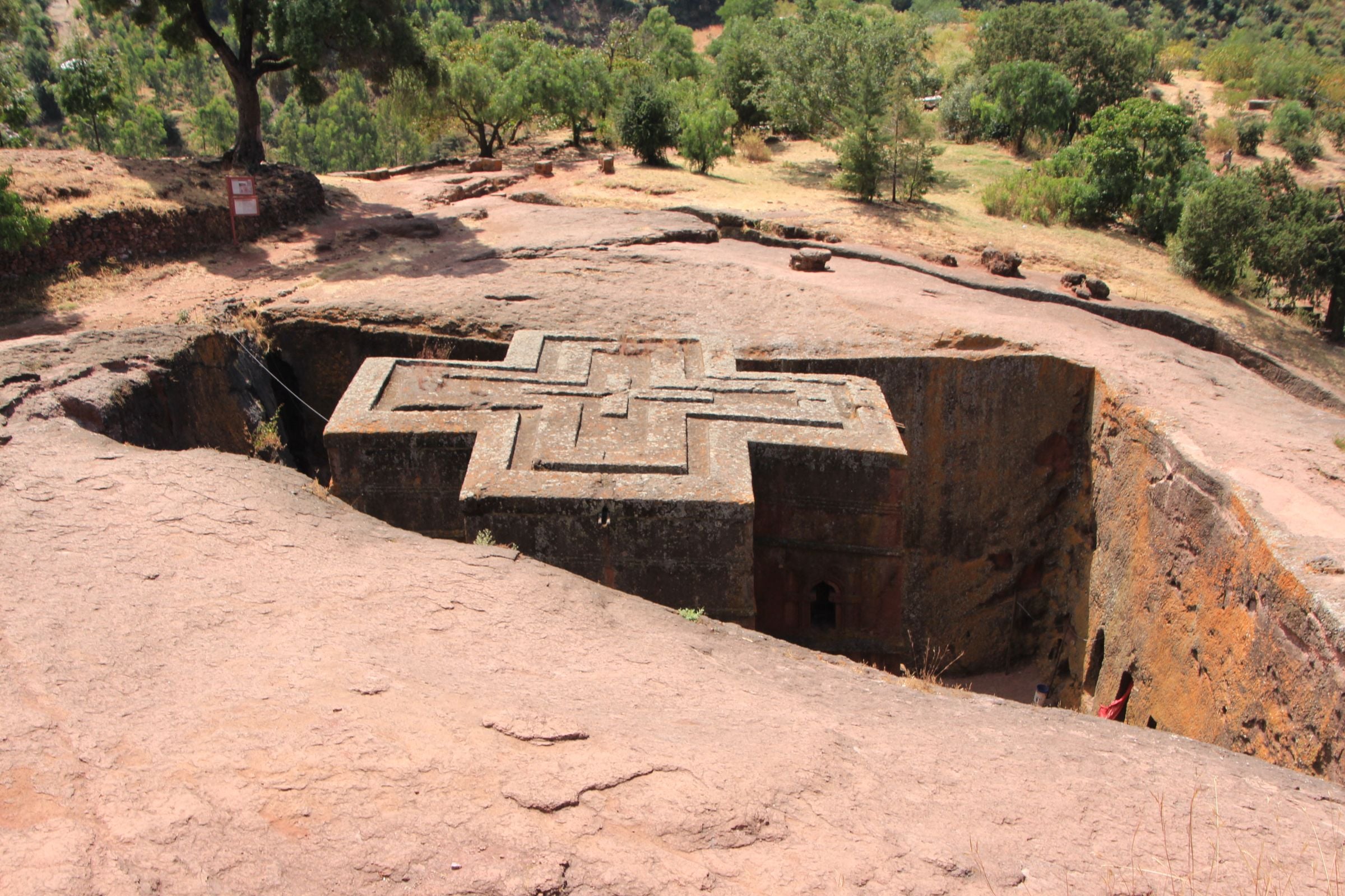 The cross-shaped roof of the Church of Saint George, cut into the rock