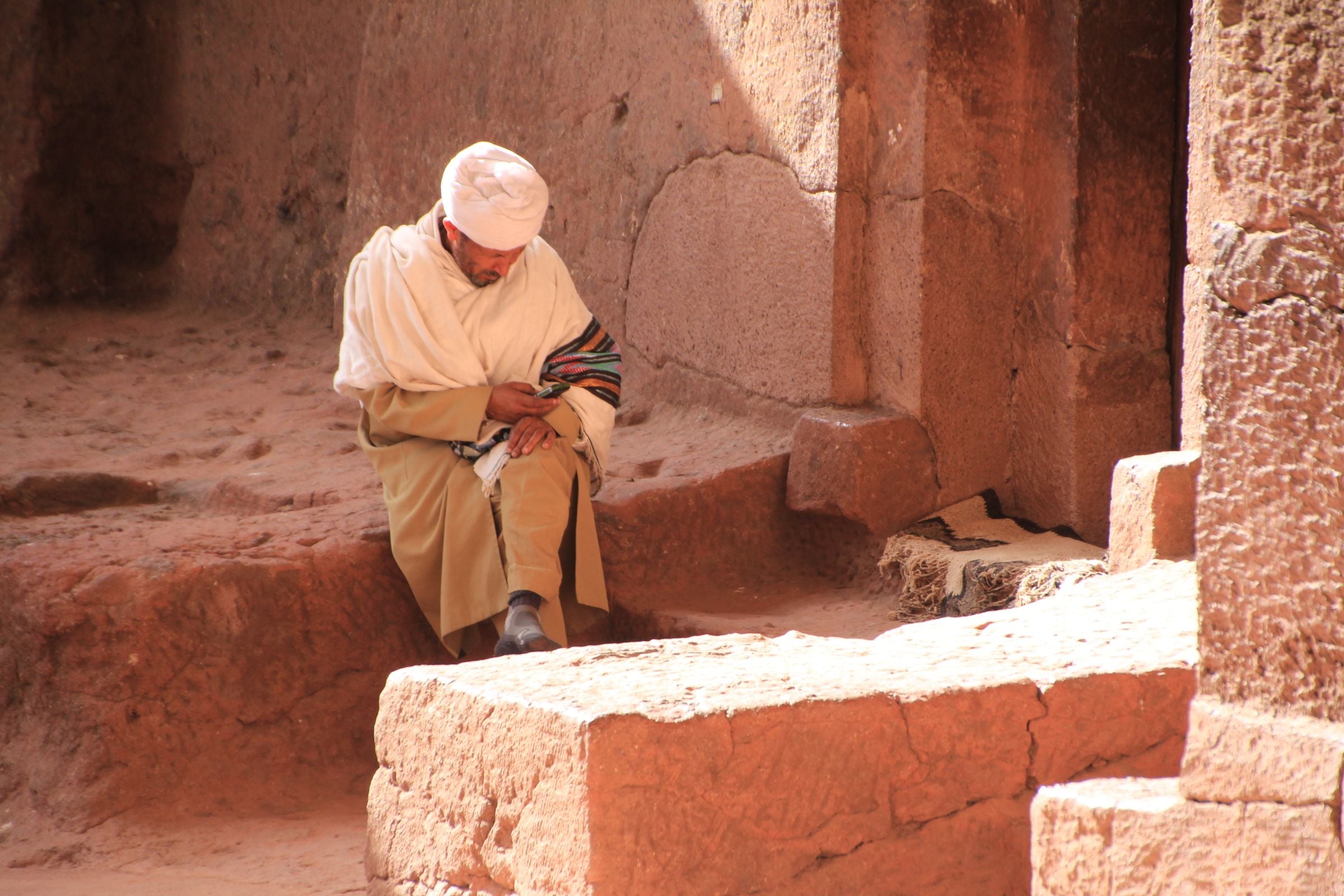 A man reading in one of Lalibela's rock-hewn churches